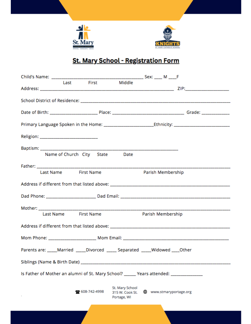 Registering for School 2023 - St Mary Catholic School | Portage, WI